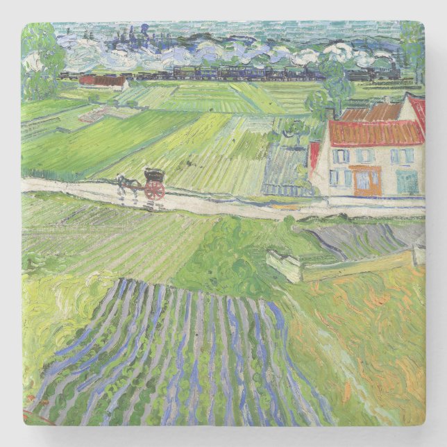 Vincent van Gogh - Landscape with Carriage & Train Stone Coaster (Front)