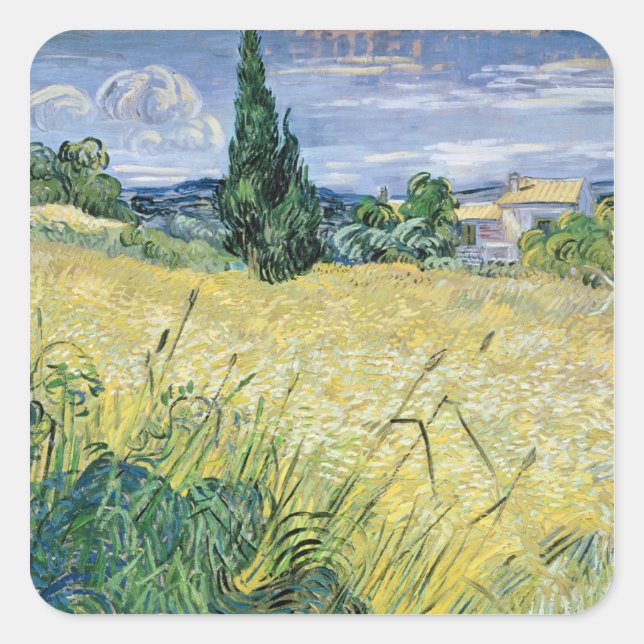 Vincent van Gogh | Landscape with Green Corn, 1889 Square Sticker (Front)