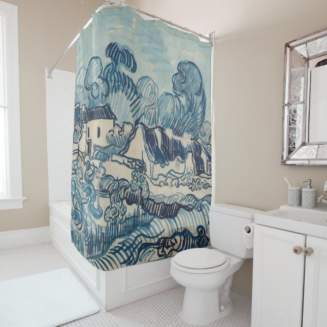 Vincent van Gogh Landscape with Houses painting Shower Curtain (In Situ)