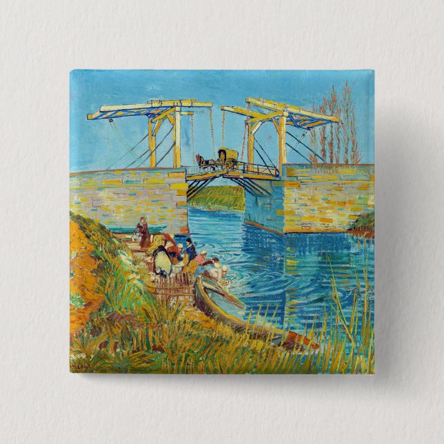 Vincent van Gogh - Langlois Bridge at Arles #1 15 Cm Square Badge (Front)