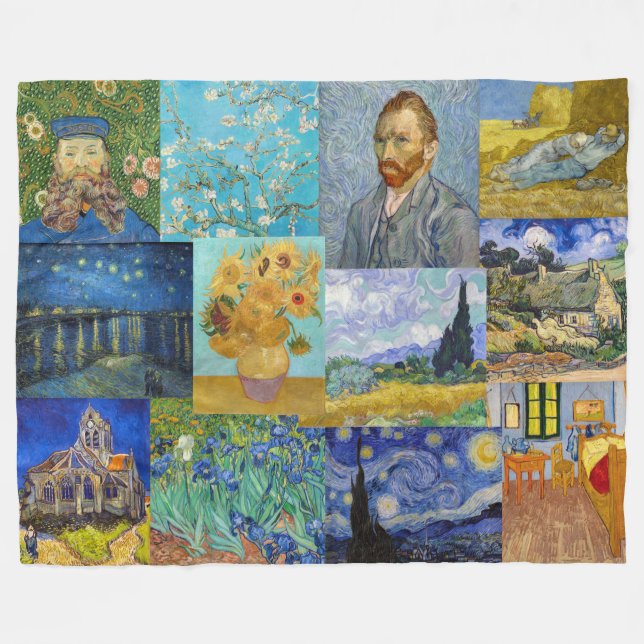 Vincent Van Gogh - Masterpieces Patchwork Fleece Blanket (Front (Horizontal))