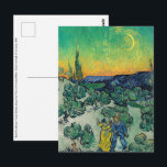Vincent van Gogh - Moonlit Landscape with Couple Postcard<br><div class="desc">Moonlit Landscape / Couple Walking among Olive Trees in a Mountainous Landscape with Crescent Moon - Vincent van Gogh,  Oil on Canvas,  1890</div>