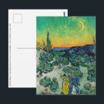 Vincent van Gogh - Moonlit Landscape with Couple Postcard<br><div class="desc">Moonlit Landscape / Couple Walking among Olive Trees in a Mountainous Landscape with Crescent Moon - Vincent van Gogh,  Oil on Canvas,  1890</div>