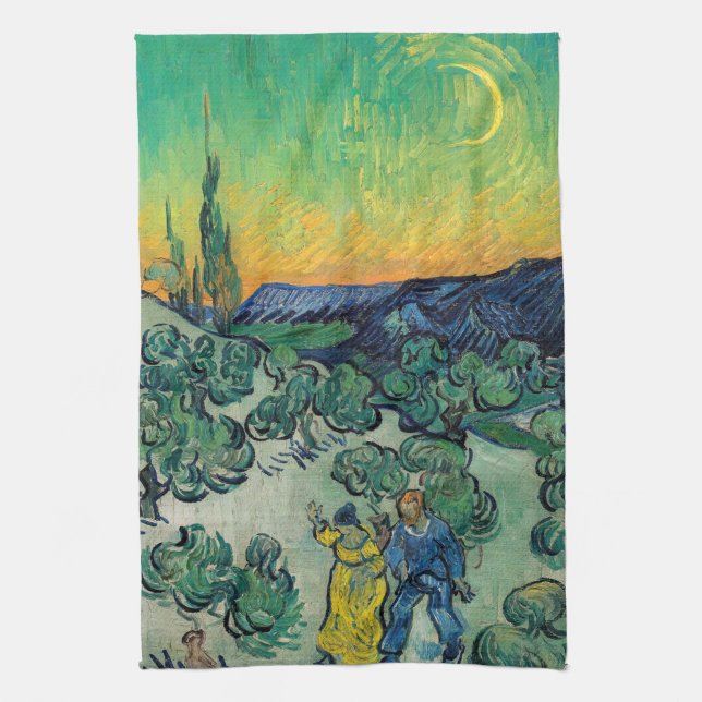 Vincent van Gogh - Moonlit Landscape with Couple Tea Towel (Vertical)