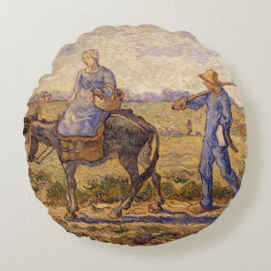 Vincent van Gogh Morning, going out to work Round Cushion