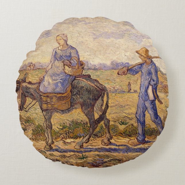 Vincent van Gogh | Morning, going out to work Round Cushion (Front)