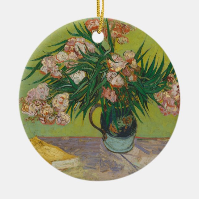 Vincent Van Gogh Oleander flower painting Ceramic Tree Decoration (Front)