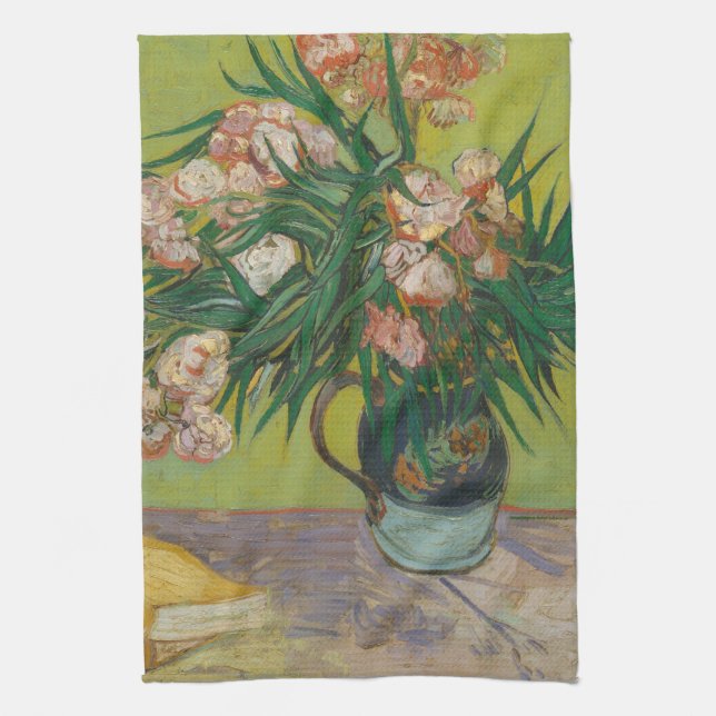 Vincent Van Gogh Oleander flower painting Tea Towel (Vertical)