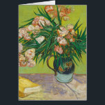 Vincent Van Gogh Oleanders Impressionist Art Card<br><div class="desc">Beautiful artwork from 1888 by the famous impressionist painter Vincent Van Gogh. This impressionism floral art features Oleander flowers in a vase on a table with yellow books on a nice green background.</div>