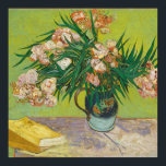 Vincent Van Gogh Oleanders Poster<br><div class="desc">Beautiful artwork from 1888 by the famous impressionist painter Vincent Van Gogh. This impressionism floral art features Oleander flowers in a vase on a table with yellow books on a nice green print for vintage room decor.</div>