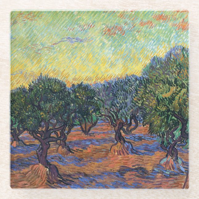 Vincent Van Gogh Olive Grove Impressionism Art Glass Coaster (Front)