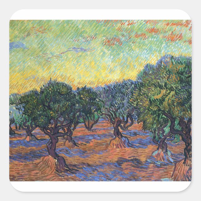 Vincent Van Gogh Olive Grove Impressionism Art Square Sticker (Front)