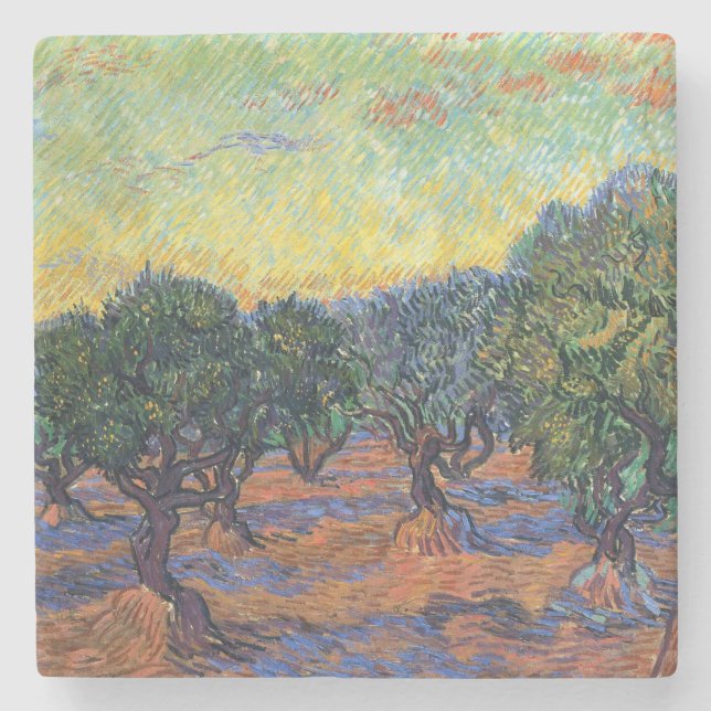Vincent Van Gogh Olive Grove Impressionism Art Stone Coaster (Front)