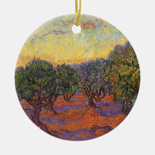 Vincent van Gogh - Olive Grove, Orange Sky Ceramic Tree Decoration (Front)
