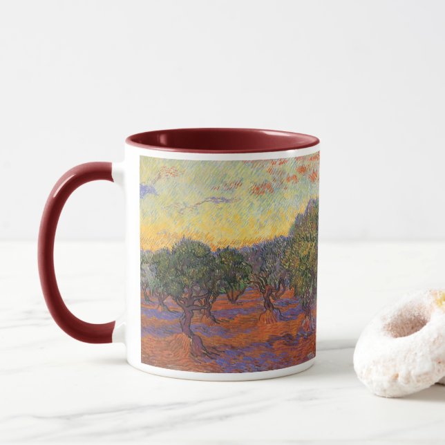 Vincent van Gogh - Olive Grove, Orange Sky Mug (With Donut)
