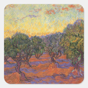 Vincent van Gogh - Olive Grove, Orange Sky Square Sticker