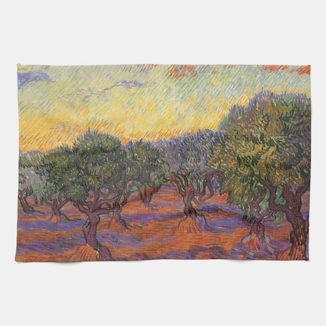 Vincent van Gogh - Olive Grove, Orange Sky Tea Towel (Horizontal)