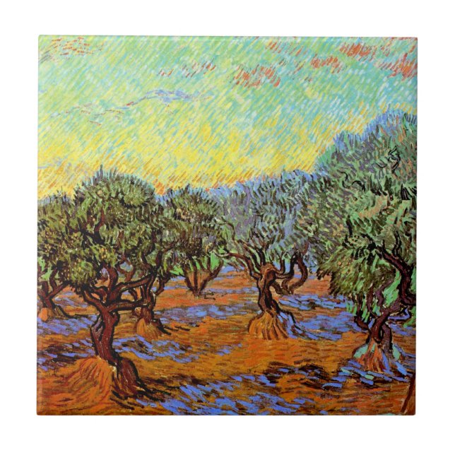 Vincent Van Gogh - Olive Grove with Orange Sky Tile (Front)