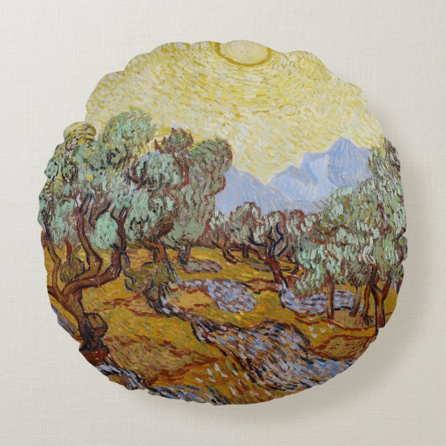 Vincent van Gogh | Olive Trees, 1889 Round Cushion (Front)