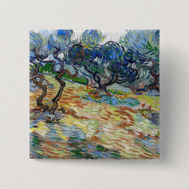 Vincent van Gogh - Olive Trees: Bright blue sky 15 Cm Square Badge (Front)