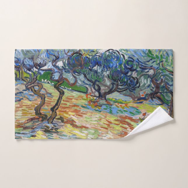 Vincent van Gogh - Olive Trees: Bright blue sky Bath Towel Set (Hand Towel)