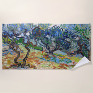 Vincent van Gogh - Olive Trees: Bright blue sky Beach Towel