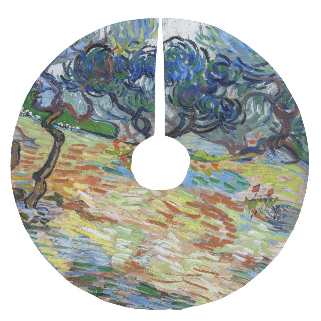 Vincent van Gogh - Olive Trees: Bright blue sky Brushed Polyester Tree Skirt (Front)
