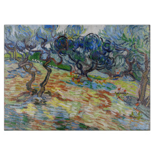 Vincent van Gogh - Olive Trees: Bright blue sky Cutting Board
