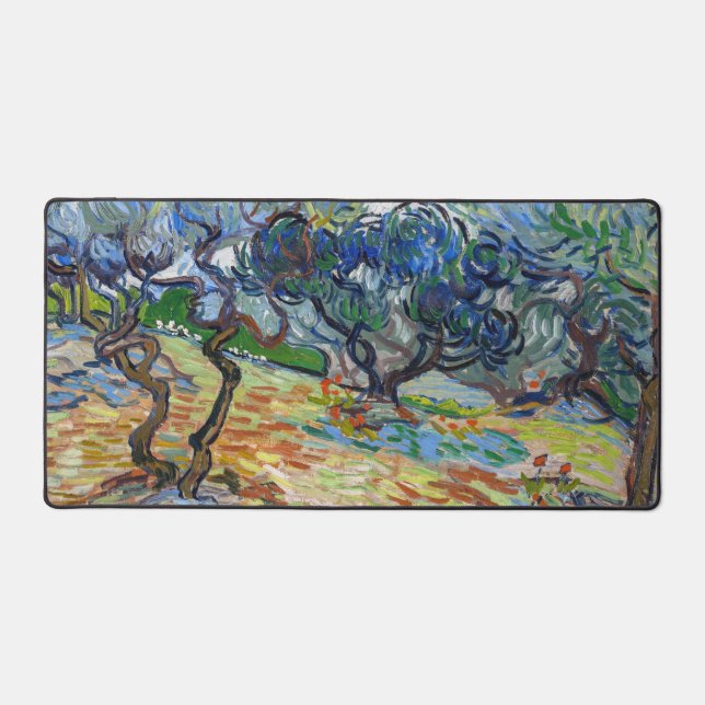Vincent van Gogh - Olive Trees: Bright blue sky Desk Mat (Front)