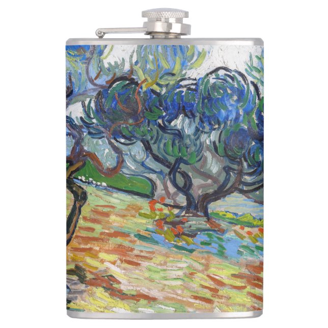 Vincent van Gogh - Olive Trees: Bright blue sky Hip Flask (Front)