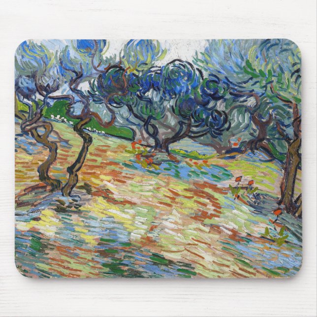 Vincent van Gogh - Olive Trees: Bright blue sky Mouse Mat (Front)