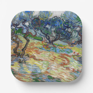Vincent van Gogh - Olive Trees: Bright blue sky Paper Plate