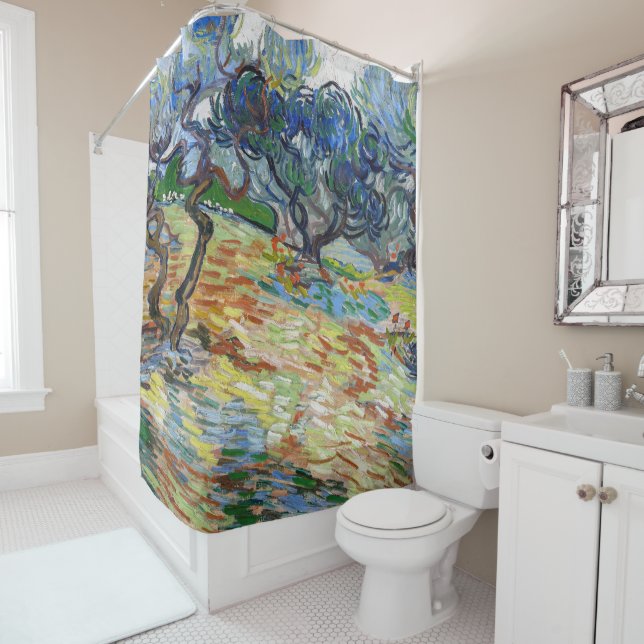 Vincent van Gogh - Olive Trees: Bright blue sky Shower Curtain (In Situ)