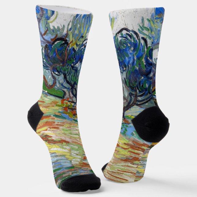 Vincent van Gogh - Olive Trees: Bright blue sky Socks (Angled)