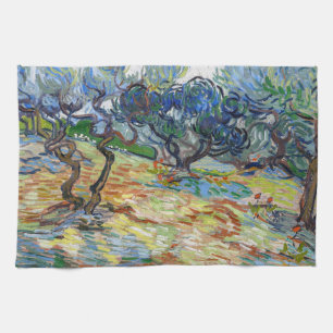 Vincent van Gogh - Olive Trees: Bright blue sky Tea Towel