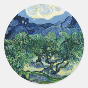 Vincent Van Gogh Olive Trees Mountain Landscape Classic Round Sticker