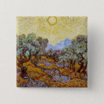 Vincent van Gogh - Olive Trees, Yellow Sky and Sun 15 Cm Square Badge<br><div class="desc">Olive Trees with Yellow Sky and Sun / Oliviers avec ciel jaune et soleil - Vincent van Gogh,  1889</div>