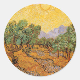 Vincent van Gogh - Olive Trees, Yellow Sky and Sun Classic Round Sticker