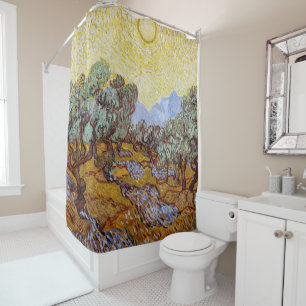 Vincent van Gogh - Olive Trees, Yellow Sky and Sun Shower Curtain