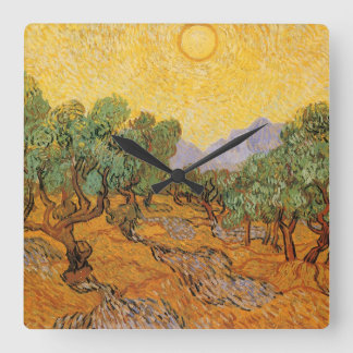 Vincent van Gogh - Olive Trees, Yellow Sky and Sun Square Wall Clock