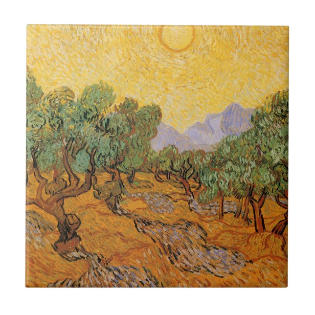 Vincent van Gogh - Olive Trees, Yellow Sky and Sun Tile (Front)