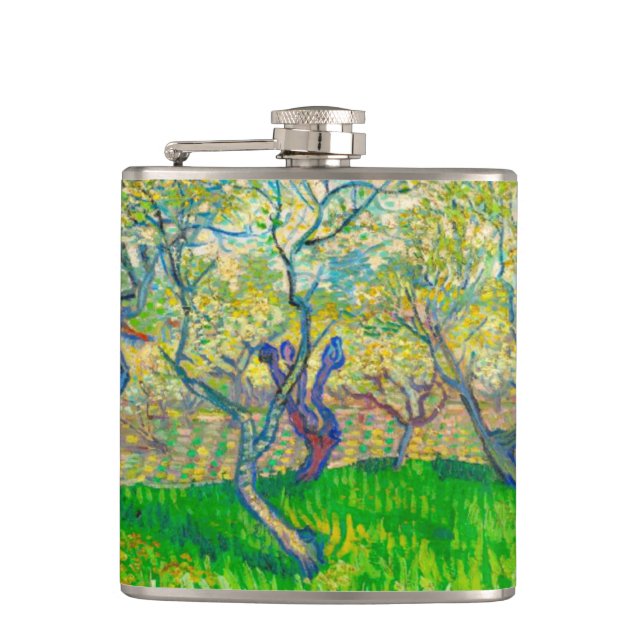 Vincent van Gogh Orchard in Blossom Hip Flask (Front)