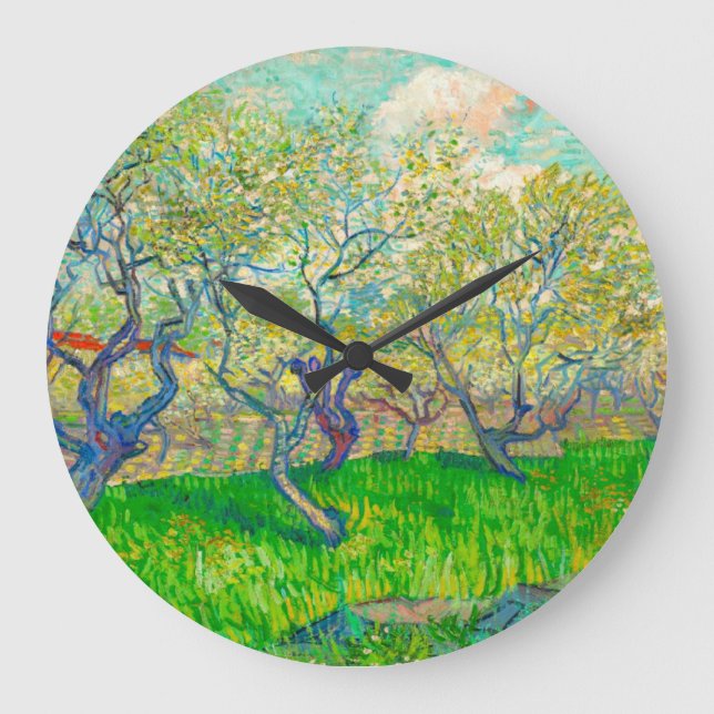 Vincent van Gogh Orchard in Blossom Large Clock (Front)