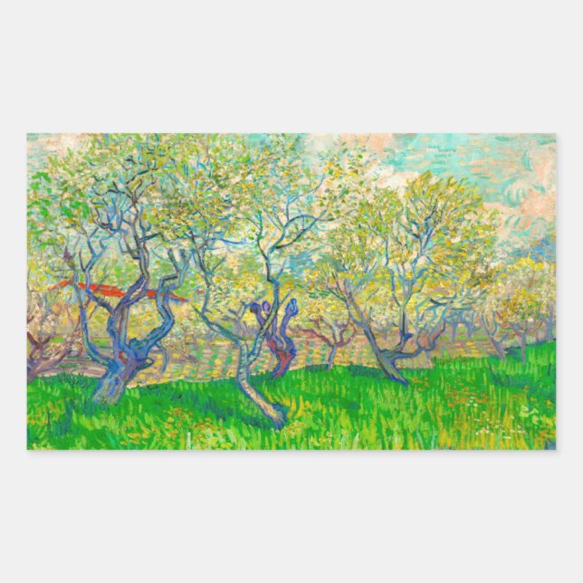 Vincent van Gogh Orchard in Blossom Rectangular Sticker (Front)