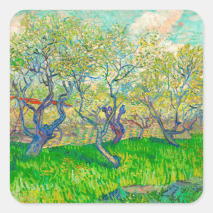 Vincent van Gogh Orchard in Blossom Square Sticker