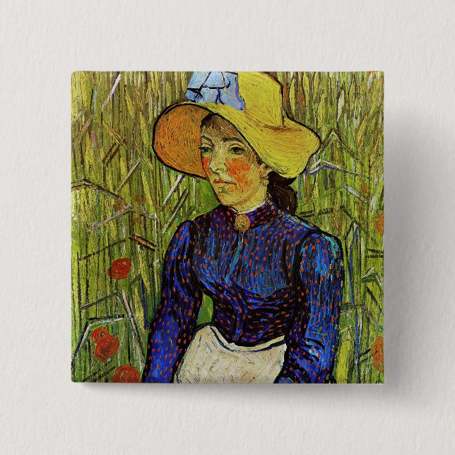 Vincent van Gogh - Peasant Girl in Straw Hat 15 Cm Square Badge (Front)