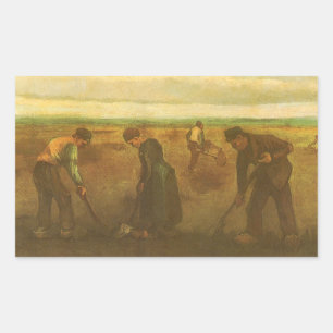 Vincent van Gogh - Peasants Planting Potatoes  Rectangular Sticker
