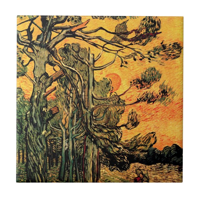 Vincent Van Gogh - Pine Trees Against A Red Sky Tile (Front)