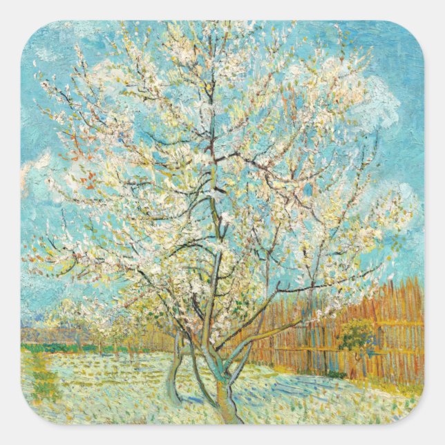 Vincent van Gogh - Pink Peach Tree in Blossom Square Sticker (Front)