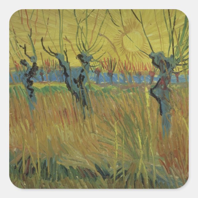 Vincent van Gogh | Pollarded Willows, Setting Sun Square Sticker (Front)